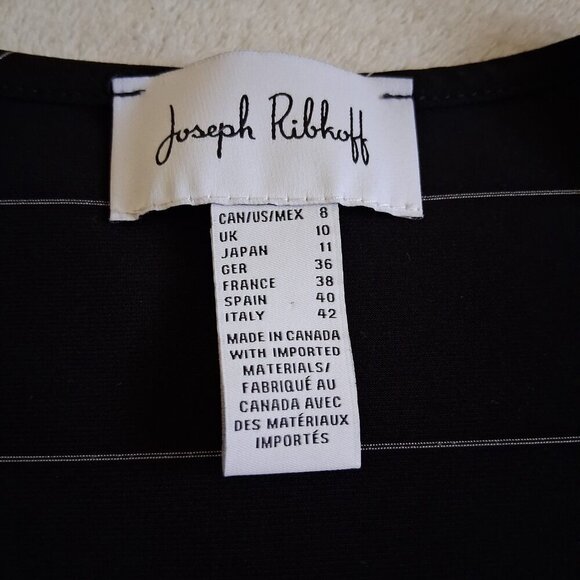 Joseph Ribkoff Women's Size 8 Black/Vanilla Stripe V Neck Tie Waist Midi Dress - Picture 8 of 14